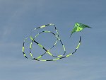 Prism Quantum Citrus stunt kite with 100ft custom Gomberg tube tail.