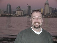 My friend Keith with San Diego skyline behind - January 2003.